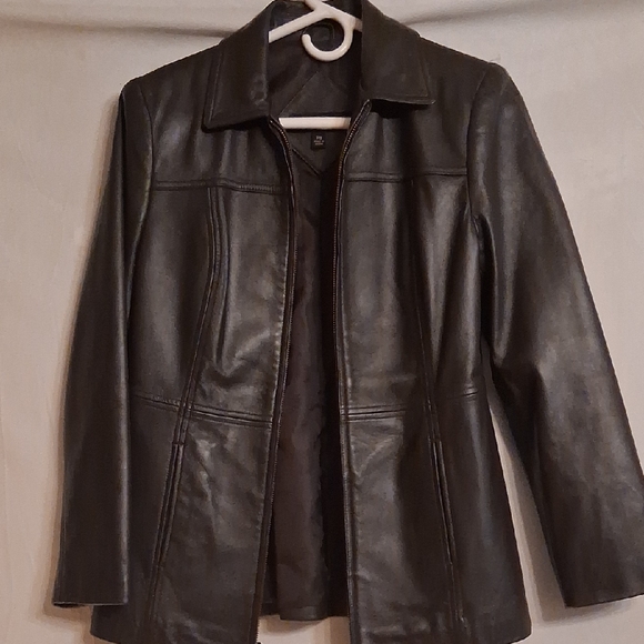 Valerie Stevens Brown Leather Jacket Petite - Picture 1 of 12